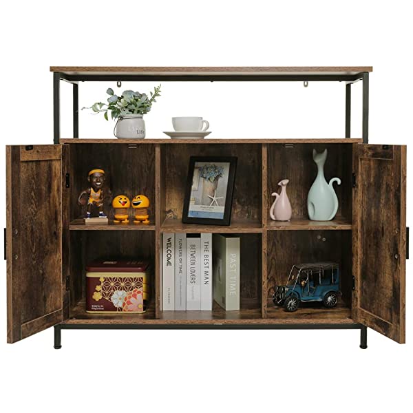 USIKEY Industrial Floor Storage Cabinet with 2 Doors, Kitchen Free Standing Cabinet with Adjustable Shelves, Feet, Storage Sideboard, Accent Cabinet, for Living Room Entry Bedroom, Rustic Brown