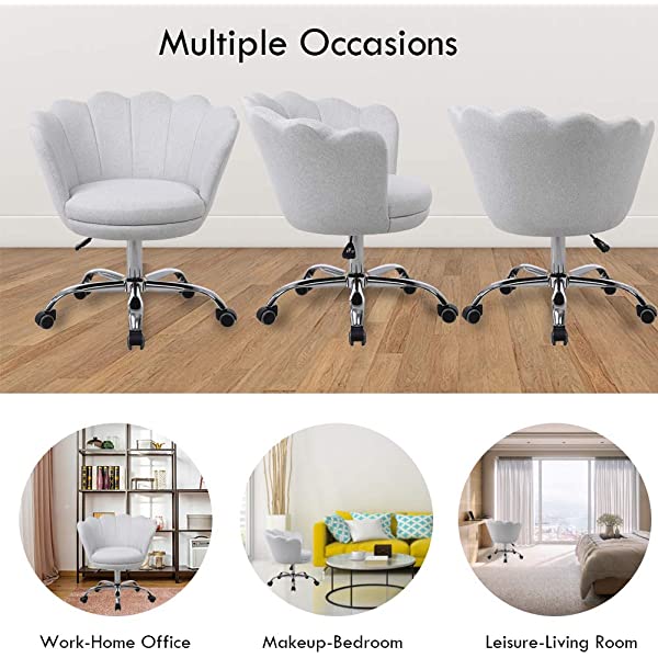 MTFY Modern Home Office Swivel Chair, Shell Desk Chair with Adjustable Height, Upholstered Ergonomic Computer Desk Chair Leisure Task Chair Accent Armchair for Office, Living Room,Bedroom (Beige)