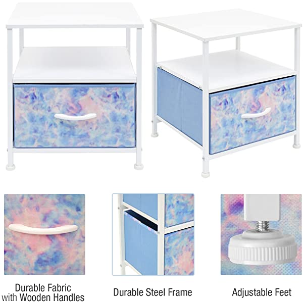 Sorbus Nightstand 1-Drawer Shelf Storage- Bedside Furniture & Accent End Table Chest for Home, Bedroom, Office, College Dorm, Steel Frame, Wood Top, Easy Pull Fabric Bins (Rustic Wood)