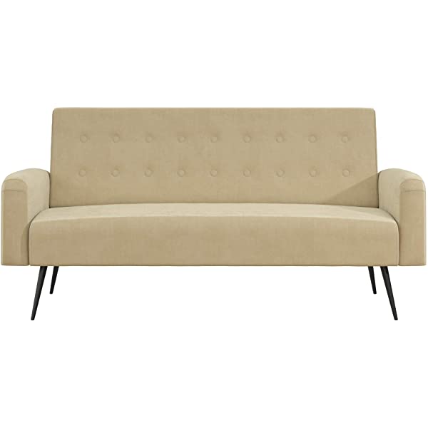 Novogratz 2360379N Z Stevie, Convertible Sofa Bed Couch, Ivory Velvet Futon