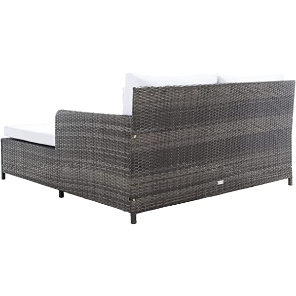 Safavieh Outdoor Collection Cadeo Brown Cushion Daybed PAT7500C, Grey/White