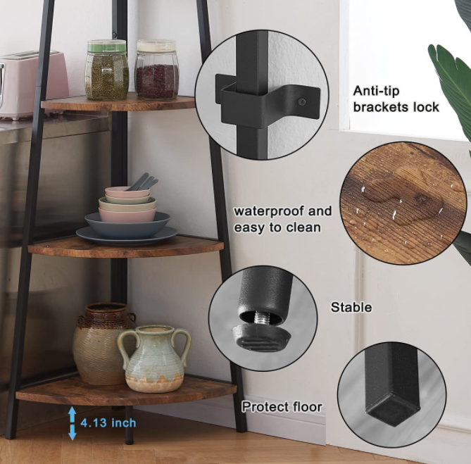 OIAHOMY Corner Shelf 70 Inch Tall Bookcase 5- Tier Industrial Corner Bookshelf Corner Ladder Shelf Small Bookshelf Rustic Plant Stand Rack Freestanding -Rustic Brown