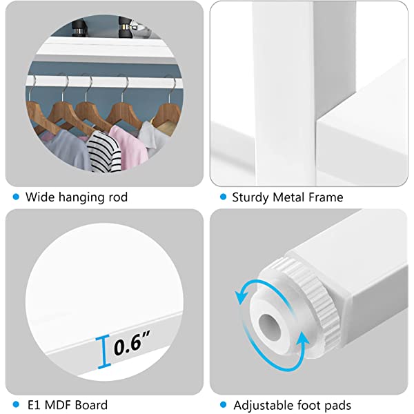 LITTLE TREE Free-Standing Closet Organizer, Heavy Duty Clothes Closet, Portable Garment Rack with 6 Shelves and Hanging Rod, Black Metal Frame&Rustic Board Finish Vingte &Black