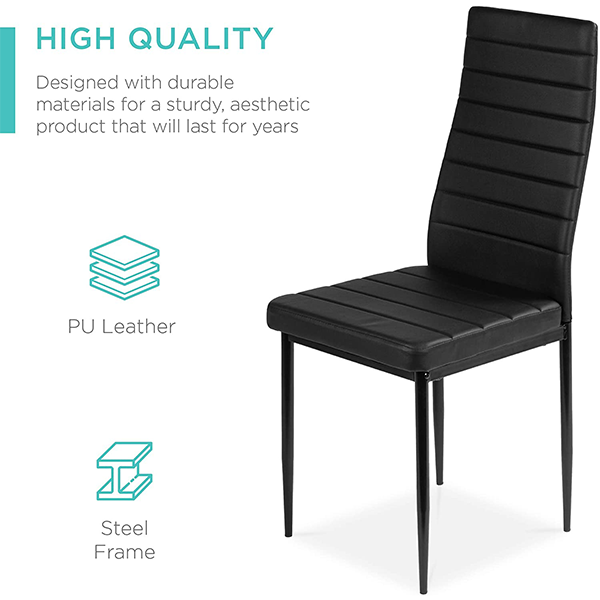 Best Choice Products 5-Piece Kitchen Dining Table Set for Dining Room, Kitchen, Dinette, Compact Space w/Glass Tabletop, 4 Faux Leather Metal Frame Chairs – Black