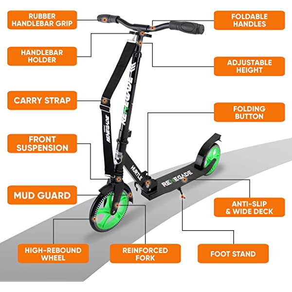 Hurtle Scooter – Scooter for Teenager – Kick Scooter – 2 Wheel Scooter with Adjustable T-Bar Handlebar – Folding Adult Kick Scooter with Alloy Anti-Slip Deck Pink