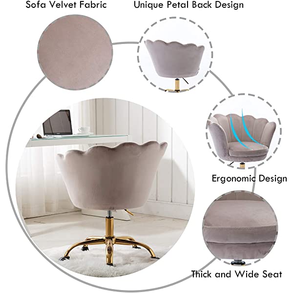 MTFY Modern Home Office Swivel Chair, Shell Desk Chair with Adjustable Height, Upholstered Ergonomic Computer Desk Chair Leisure Task Chair Accent Armchair for Office, Living Room,Bedroom (Beige)