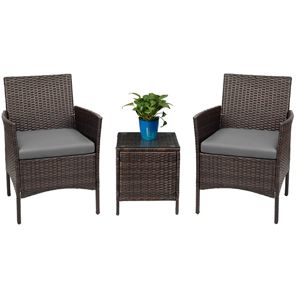 Devoko Patio Furniture Set 3-piece PE Rattan Wicker Chair with Dining Table Outdoor Garden Furniture Se