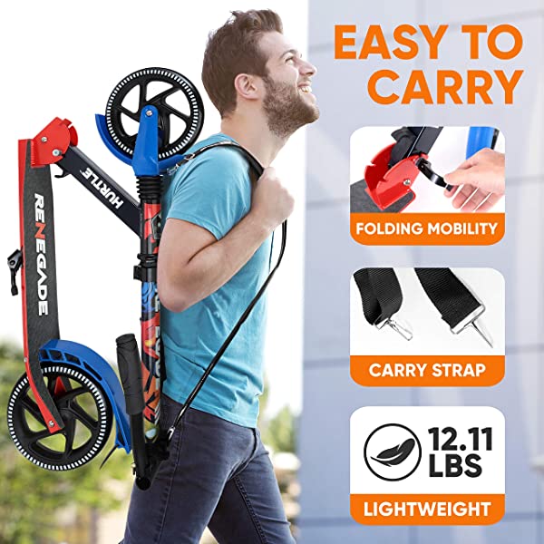 Hurtle Scooter – Scooter for Teenager – Kick Scooter – 2 Wheel Scooter with Adjustable T-Bar Handlebar – Folding Adult Kick Scooter with Alloy Anti-Slip Deck Pink