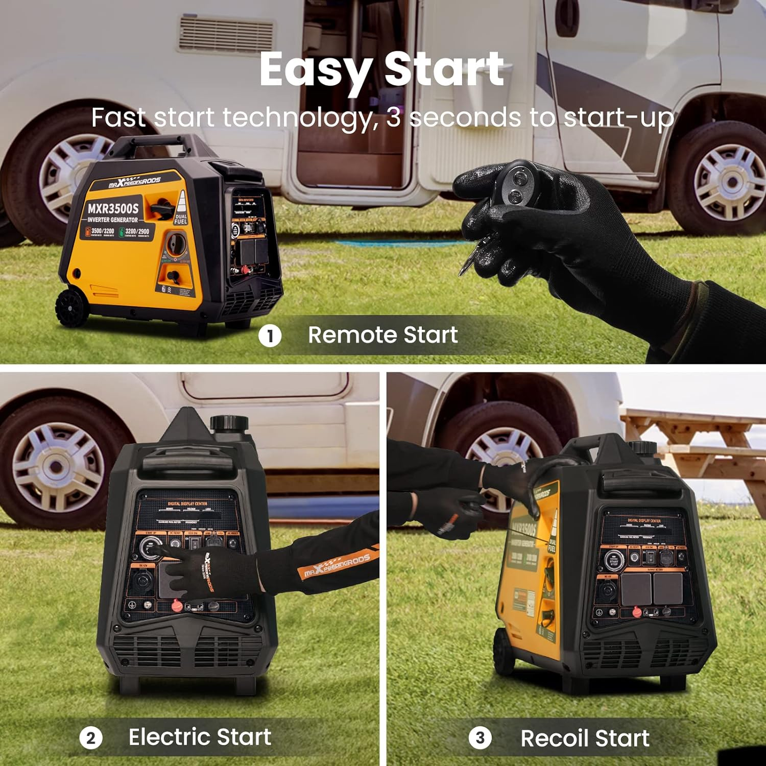 maXpeedingrods 3500W Petrol Inverter Generator Dual Fuel 4-Stroke Electric Start Generator for Camping, RV Travel, Home, or Jobsites