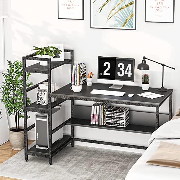 Computer Desk 55 inch with Storage Shelves Study Writing Table for Home Office,Modern Simple Style, Rustic Brown