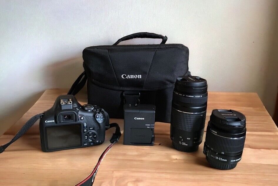 Canon EOS Rebel T7 DSLR Camera2 Lens Kit with EF18-55mm + EF 75-300mm Lens, Black