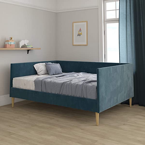 DHP Franklin Mid Century Upholstered Daybed, Sofa Bed, Twin Size Frame, Tan Linen Linen Twin Tan