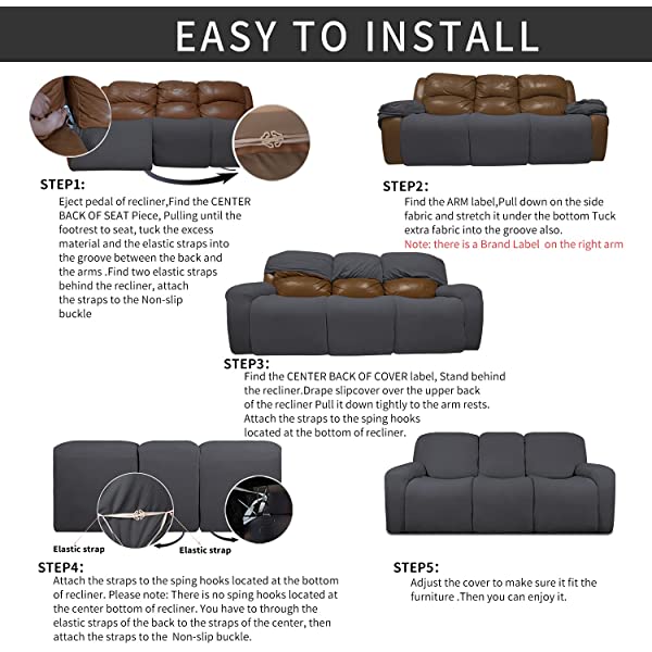 Easy-Going PU Leather Recliner Sofa Slipcovers, Waterproof Stretch Sofa Covers, 8 Pieces Stretch Furniture Protector, Elastic Strap Shield Pets Kids Children Cats Dogs Beige