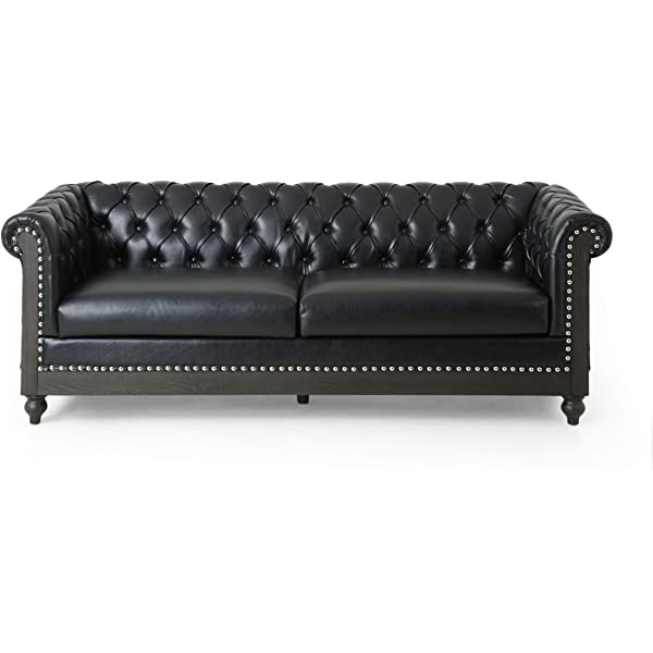 Christopher Knight Home Castalia Sofas, Midnight Black + Dark Brown Midnight Black + Dark Brown Birch Wood