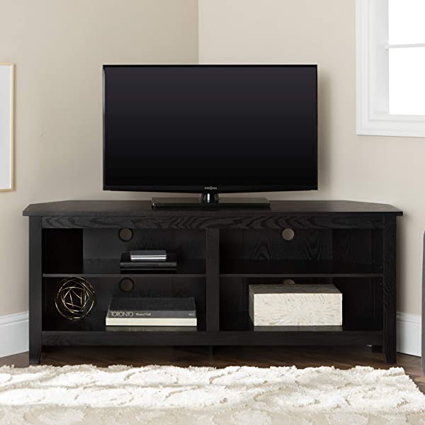 Walker Edison Wren Classic 4 Cubby TV Stand for TVs up to 65 Inches, 58 Inch, Black Black 58 InchTV Stand