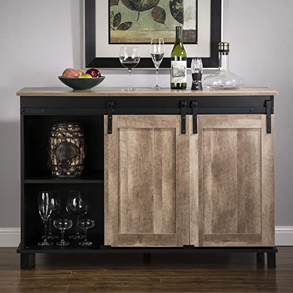 Glitzhome Wood Rustic Wine Cabinet 2-Sections Bar Cabinet with Wine Storage 31.5”L Sideboard Table with Drawers Wood Sideboard with Wine Display for Kitchen Dining Room 2 piece