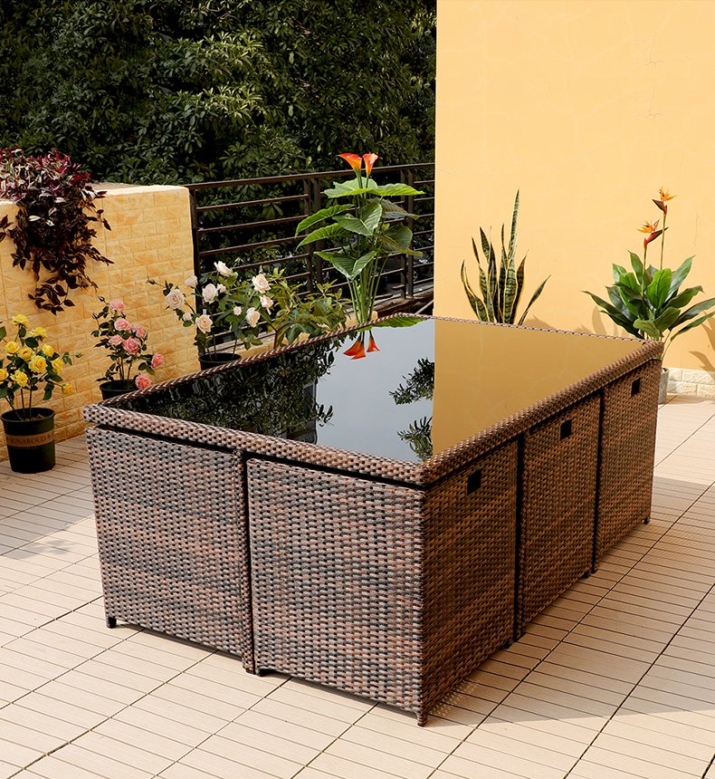 【Furniture】Outsunny Outdoor 11 Piece Rattan Garden Furniture Patio Dining Table Set