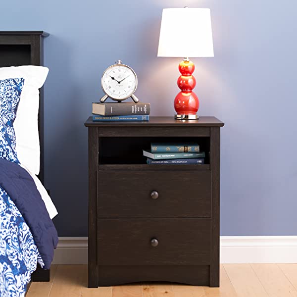 Prepac Fremont 2 Drawer Nightstand with Open Shelf, Espresso, Tall Espresso Fremont Nightstand