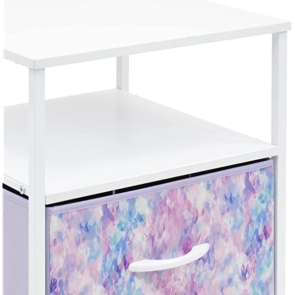 Sorbus Nightstand 1-Drawer Shelf Storage- Bedside Furniture & Accent End Table Chest for Home, Bedroom, Office, College Dorm, Steel Frame, Wood Top, Easy Pull Fabric Bins (Rustic Wood)