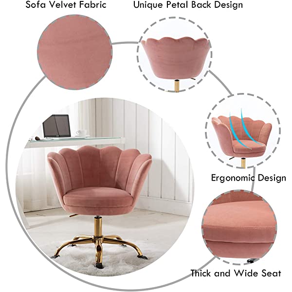 MTFY Modern Home Office Swivel Chair, Shell Desk Chair with Adjustable Height, Upholstered Ergonomic Computer Desk Chair Leisure Task Chair Accent Armchair for Office, Living Room,Bedroom (Beige)