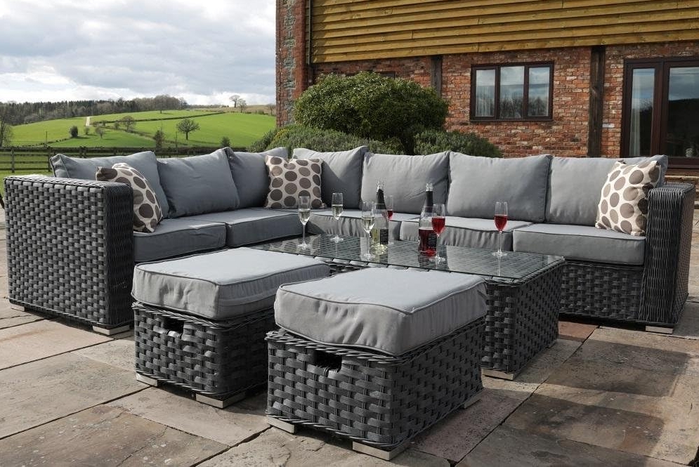 YAKOE 50020 Papaver Conservatory Modular 9 Seater Rattan Corner Garden Sofa Furniture Set - Grey