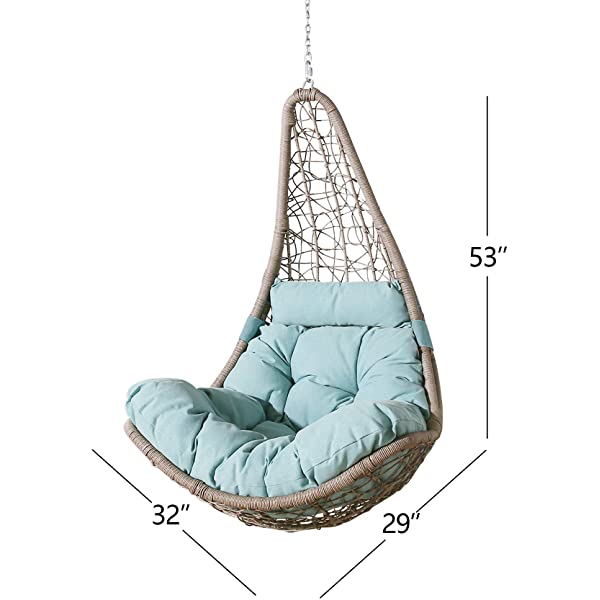 Ulax Furniture Outdoor Wicker Hanging Chair Swing, Patio Hanging Basket Swing Chair with Hanging Steel Chain (Beige)